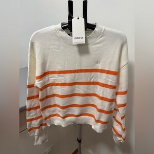 AIMGFUN NWT Cream & Orange Striped Knit Sweater – Women’s Size XL